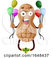 Poster, Art Print Of Cartoon Peanut Mascot Character Holding Party Balloons