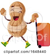 Poster, Art Print Of Cartoon Peanut Mascot Character With A Suitcase