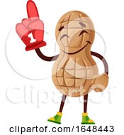 Cartoon Peanut Mascot Character Wearing A Foam Finger