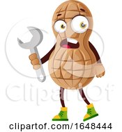 Poster, Art Print Of Cartoon Peanut Mascot Character Holding A Wrench