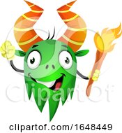 Poster, Art Print Of Cartoon Green Monster Mascot Character Holding A Torch
