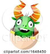 Cartoon Green Monster Mascot Character In An Egg Shell