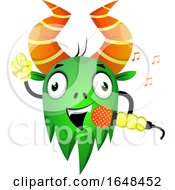 Cartoon Green Monster Mascot Character Singing