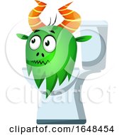 Cartoon Green Monster Mascot Character Sitting On A Toilet