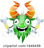 Cartoon Green Monster Mascot Character Holding Bones