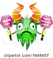 Cartoon Green Monster Mascot Character Holding Error Signs