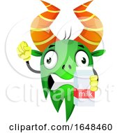 Poster, Art Print Of Cartoon Green Monster Mascot Character Holding A Milk Carton