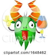 Poster, Art Print Of Cartoon Green Monster Mascot Character Holding A Glass Of Wine