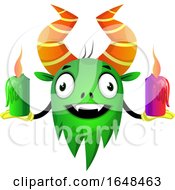 Poster, Art Print Of Cartoon Green Monster Mascot Character Holding Candles