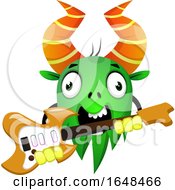 Cartoon Green Monster Mascot Character Holding An Electric Guitar