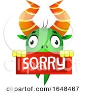 Poster, Art Print Of Cartoon Green Monster Mascot Character Holding A Sorry Sign