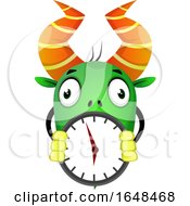 Poster, Art Print Of Cartoon Green Monster Mascot Character Holding A Clock
