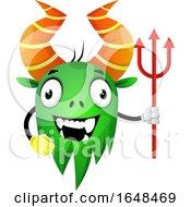 Cartoon Green Monster Mascot Character Holding A Trident
