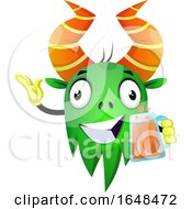 Poster, Art Print Of Cartoon Green Monster Mascot Character Holding A Beer Or Juice