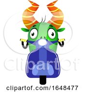 Poster, Art Print Of Cartoon Green Monster Mascot Character Riding A Scooter