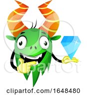 Poster, Art Print Of Cartoon Green Monster Mascot Character Holding A Diamond