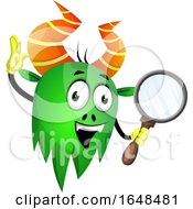 Cartoon Green Monster Mascot Character Holding A Magnifying Glass by Morphart Creations