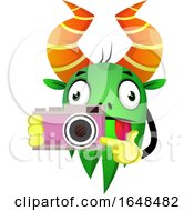Poster, Art Print Of Cartoon Green Monster Mascot Character Holding A Camera
