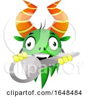 Poster, Art Print Of Cartoon Green Monster Mascot Character Holding A Key