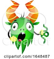 Poster, Art Print Of Cartoon Green Monster Mascot Character Holding A Snake