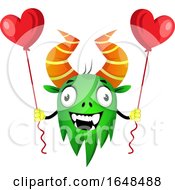 Cartoon Green Monster Mascot Character Holding Heart Balloons by Morphart Creations