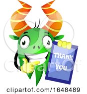 Poster, Art Print Of Cartoon Green Monster Mascot Character Holding A Thank You Card