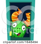 Poster, Art Print Of Cartoon Green Monster Mascot Character Peeking