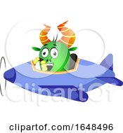 Poster, Art Print Of Cartoon Green Monster Mascot Character Flying A Plane