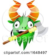 Poster, Art Print Of Cartoon Green Monster Mascot Character Holding An Axe