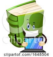 Poster, Art Print Of Green Book Mascot Character Holding A Laptop