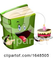 Poster, Art Print Of Green Book Mascot Character Holding A Birthday Cake