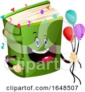 Poster, Art Print Of Green Book Mascot Character Holding Party Balloons