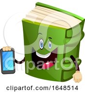 Poster, Art Print Of Green Book Mascot Character Holding A Cell Phone