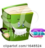 Poster, Art Print Of Green Book Mascot Character Holding A Stack Of Novels