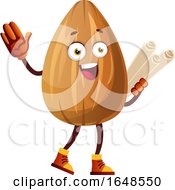 Poster, Art Print Of Almond Mascot Character Holding Blueprints Or Maps
