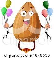 Almond Mascot Character Holding Balloons