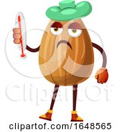 Sick Almond Mascot Character Holding A Thermometer