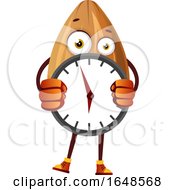 Almond Mascot Character Holding A Clock