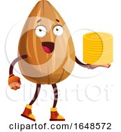 Almond Mascot Character Holding A Stack Of Coins