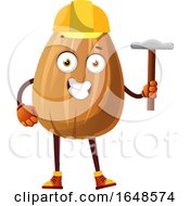 Poster, Art Print Of Construction Worker Almond Mascot Character Holding A Tool