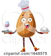Chef Almond Mascot Character Holding A Cloche And Wine Tray
