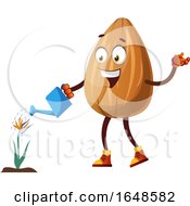 Almond Mascot Character Watering A Flower