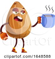 Poster, Art Print Of Almond Mascot Character Holding A Cup Of Coffee