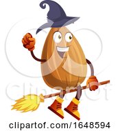 Poster, Art Print Of Witch Almond Mascot Character Riding A Broomstick