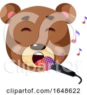 Poster, Art Print Of Cute Brown Bear Singing Karaoke Illustration Vector On White Background