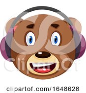 Poster, Art Print Of Bear With Purple Headphones On Illustration Vector On White Background