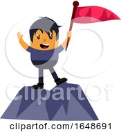 Poster, Art Print Of Man On Mountain With Flag