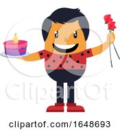 Romantic Man With Cake And Roses