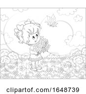 Poster, Art Print Of Black And White Girl Holding Flowers And Watching A Butterfly