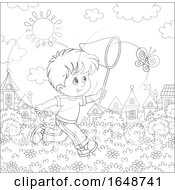 Poster, Art Print Of Black And White Boy Chasing Butterflies